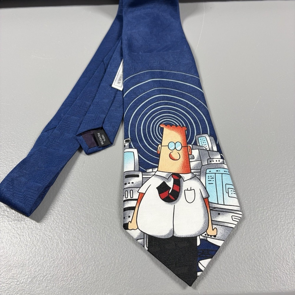 Dilbert Office IT Funny Necktie Mens Navy Blue Graphic Humor NWT